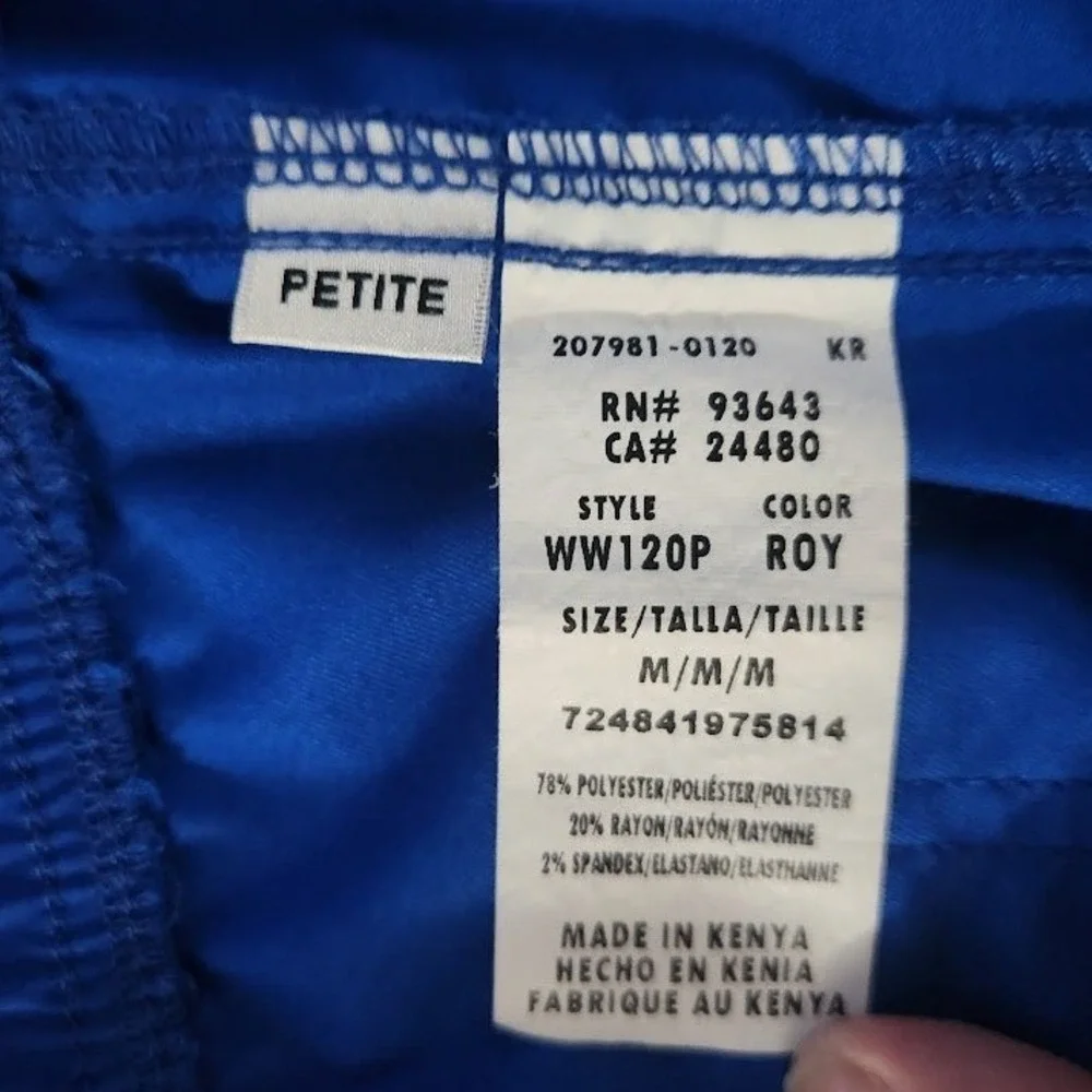 Cherokee Workwear Royal Blue Scrub Pants Medium Petite Drawstring Cargo 682